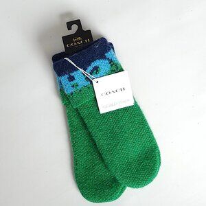 COACH Women's Colorblocked Logo Mittens bnwt Light Pine Wool Alpaca